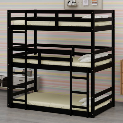 Modular Triple Bunk Bed With Secure Rails, Fixed Ladders, And Flexible Separation Option