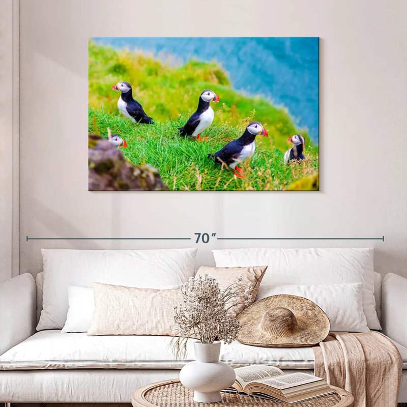 Puffins On Grass, 30" H x 45" W