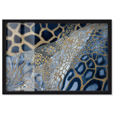 Décoration murale dorée Golden Safari Blues par Art Remedy, cadre noir, 30 x 20
