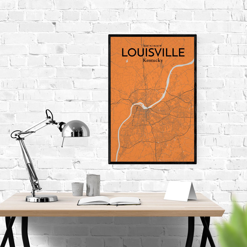 «Louisville City Map», impression, H 36 po x l 24 po, Orange / gris