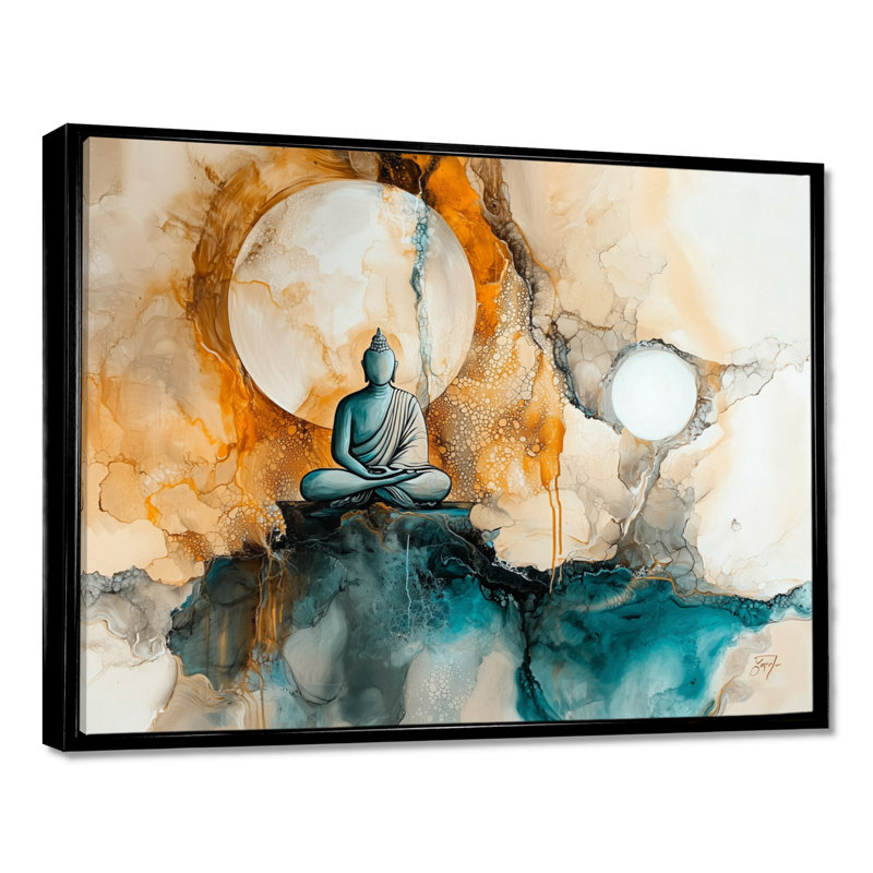 «Whispering Light Of Buddhism II», reproduction d'art bouddhiste, H 24 po x l 32 po, Reproduction avec cadre flottant, Noir
