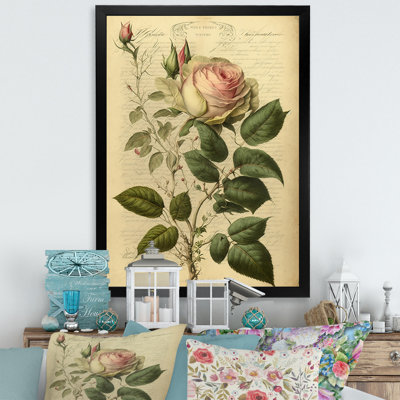 Victorian Retro Pink Rose V - Rose, reproduction encadrée