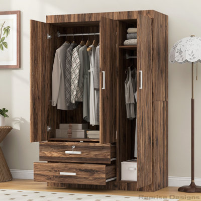 Three-Door Wardrobe with Drawers & Hanging Rods