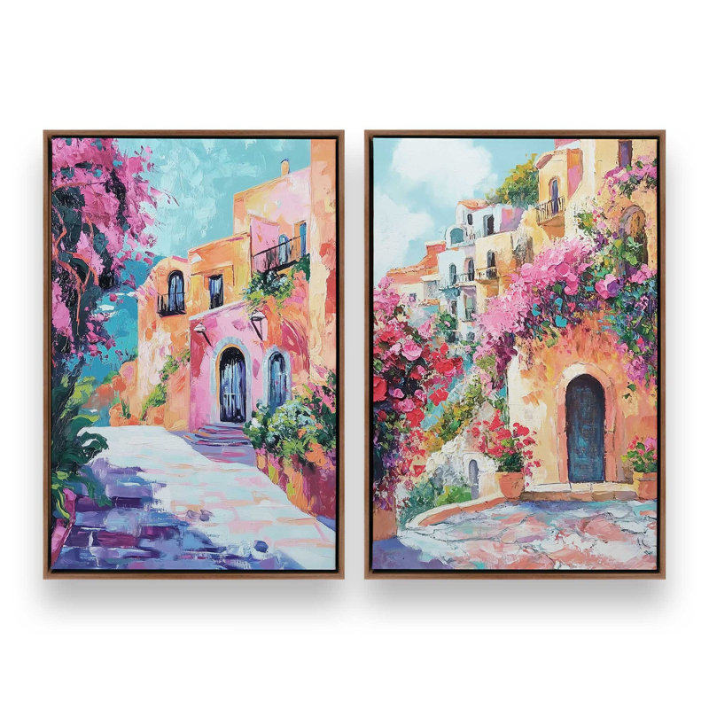 Ensemble de 2 impressions de style méditerranéen, Cadre flottant noyer, 30 po x 20 po