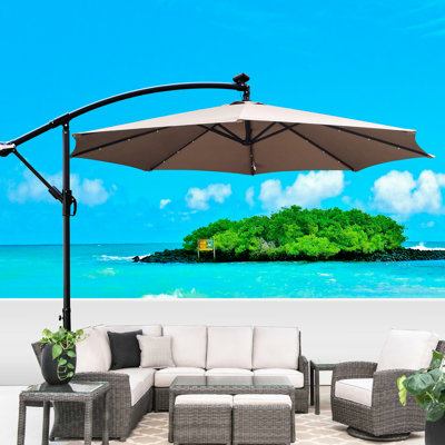 Parasol d'extérieur à DEL 10 pi - 8 baleines, stable, pour terrasse, jardin, patio, propulsé par le vent, jardin