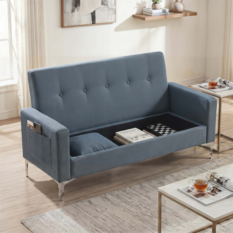 Canapé double en velours de 57 pouces avec compartiment de rangement