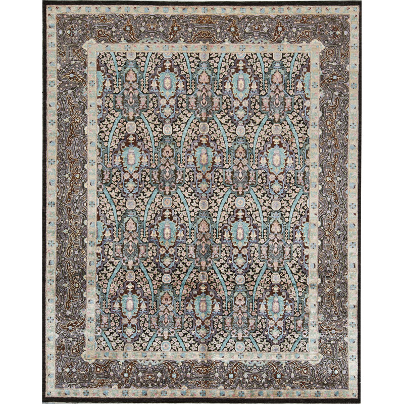 Tapis brun et brun de haute qualité noué à la main