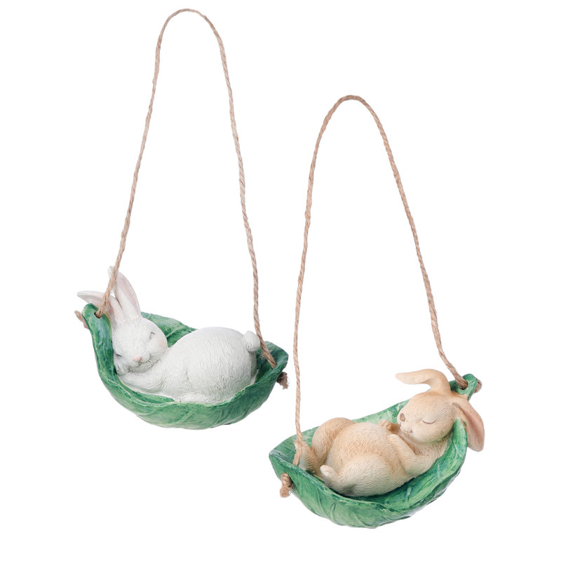 4" Resin Bunny With Leaf Hanger