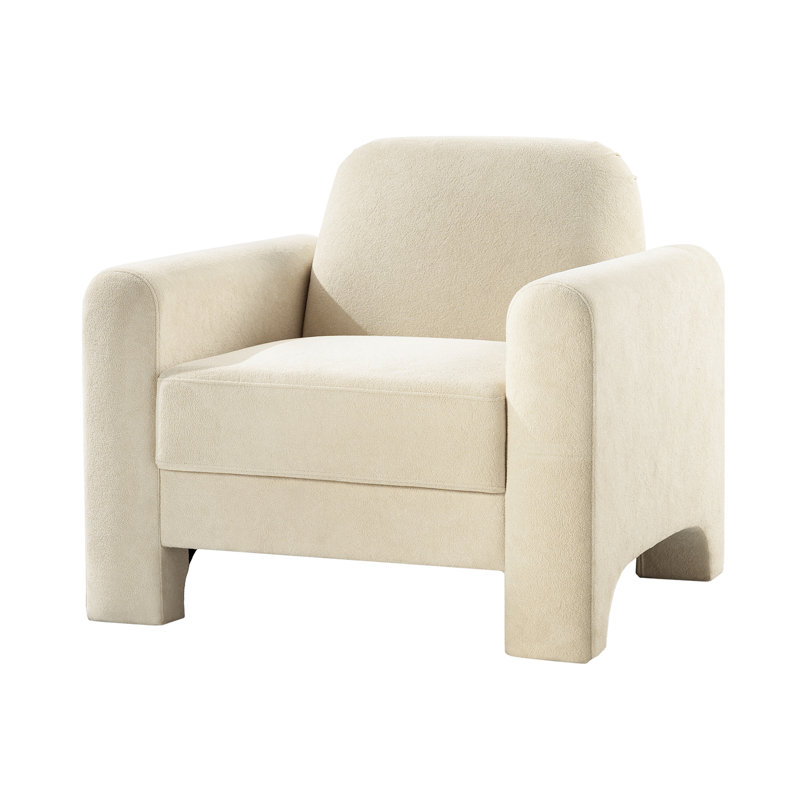 Gabriel Modern 91CM Wide Curved Chenille Armchair, Ivory