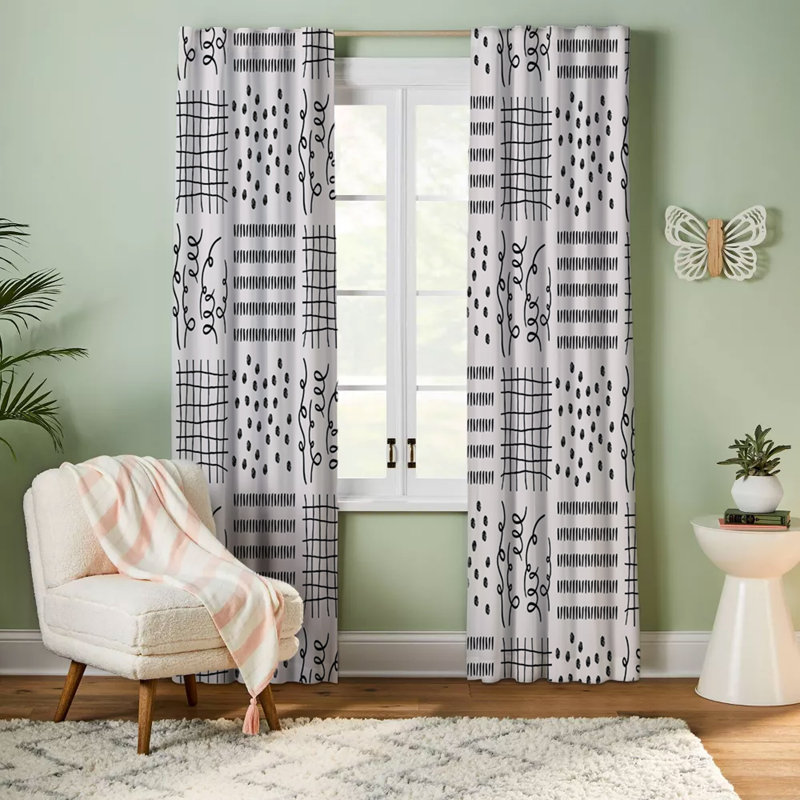 Lined Window Curtains Black And White Modern