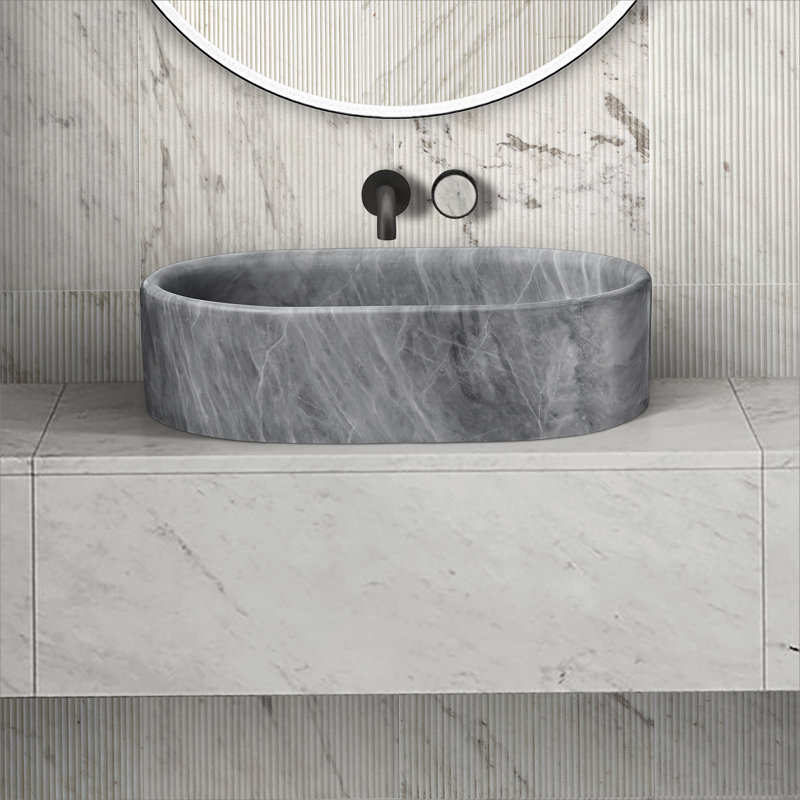 Vessel Sink, Oval-Shaped Sink For Bathroom, Gray