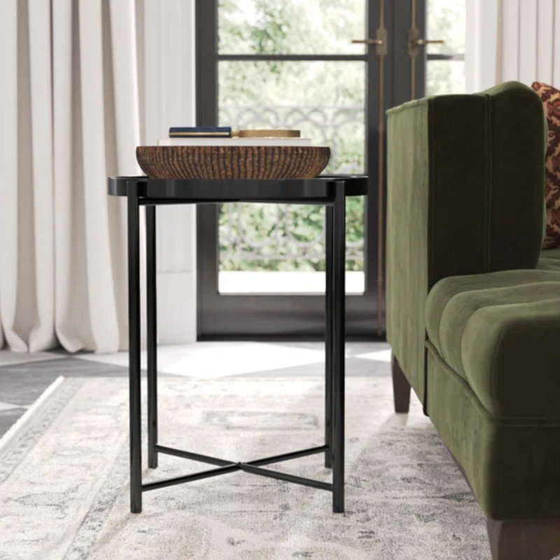  Table d'appoint / plateau / table d'appoint moderne en métal avec plateau amovible Rhonda Rhonda, Noir