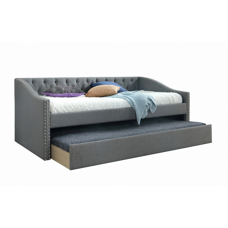 Luxurious 1Pc Modern Daybed Button Tufted Nailhead Trim Armrest Pull Out Trundle Bedroom Living Room Furniture