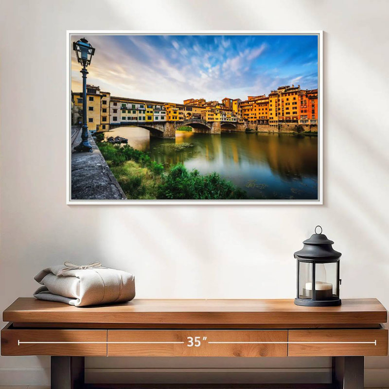 Ponte Vecchio, paysage fluvial, Cadre flottant blanc, 25 po x 17 po