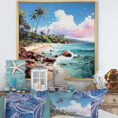 Beach Tropical Vibes Pointillism IV - Beach Canvas Art Print