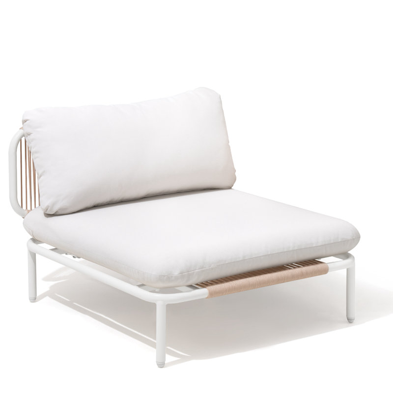 Canapé modulaire d'extérieur en métal avec coussins, Coussin beige / cadre blanc / naturel