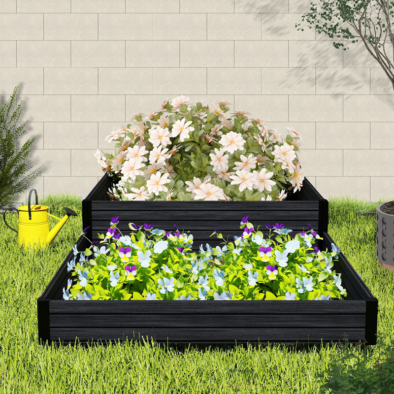 Modular Raised Garden Bed With Composite Panels & Black Aluminum Frame(No bottom panel), Black