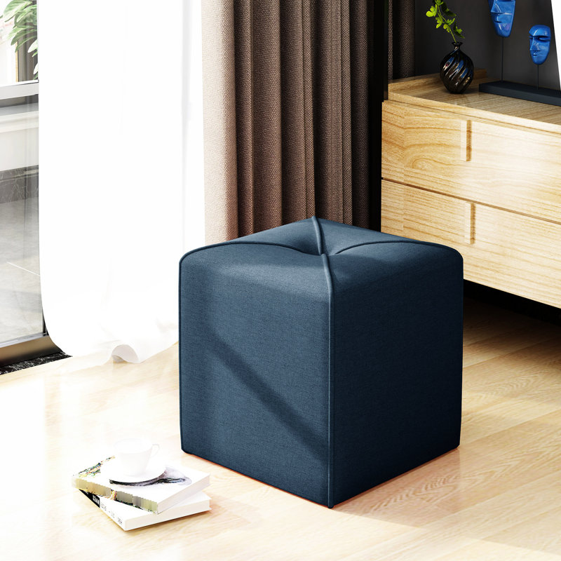 Cube en bleu marine - siège supplémentaire rembourré et zone de repos pour la maison 16,57 po x 17 po sans assemblage de repose-pieds requis