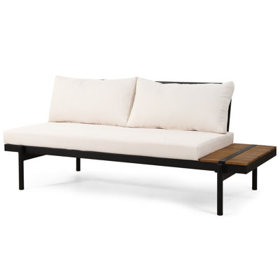 2 Seater Right Side, Wood Texture, Iron Frame, Cream Water- Square Pillow Side With Matte Black Frame