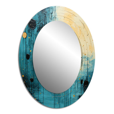 Blue Minimalism Horizon I - Modern Oval Wall Mirror