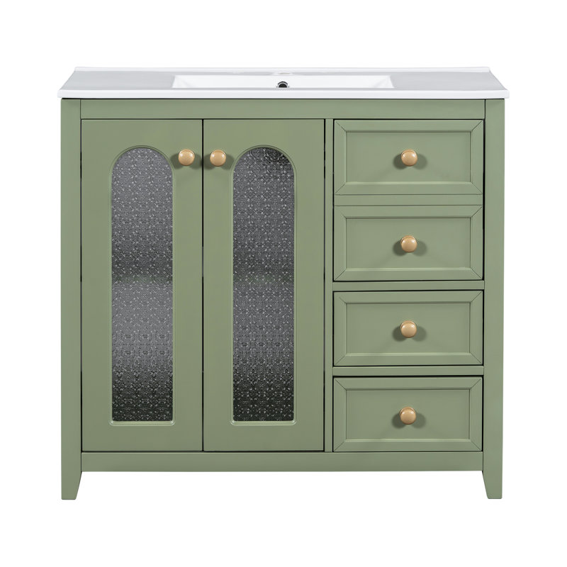 Meuble-lavabo 36 po avec lavabo en céramique, tablettes réglables - Armoire élégante pour salle de bain 36 po, 2 portes à fermeture douce, poignées luxueuses et design élégant