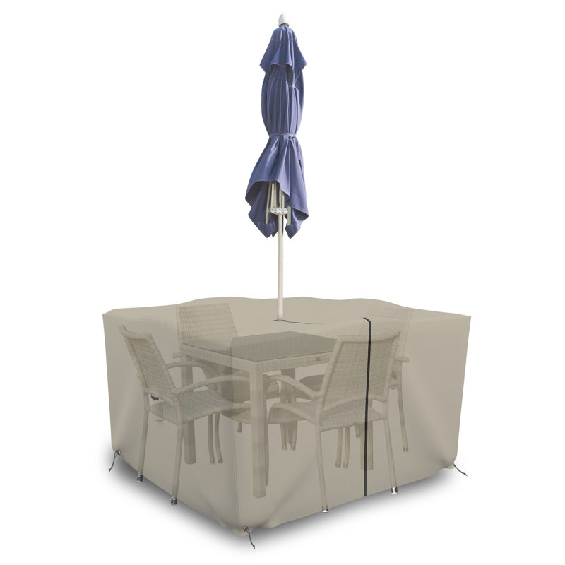 Housse pour ensemble de table et chaises d'extérieur carrée avec trou pour parasol, Beige, H 30 po x l 55 po x P 55 po