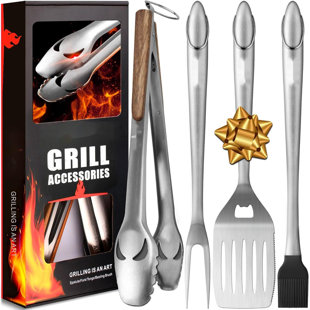 BBQ Tools Grill Tools Set -18Inch Grilling Tools BBQ Set - Grill Accessories W/BBQ Tongs, Spatula, Fork, Brush- Stainless Grill Kit Grilling Set - Gift Ideas BBQ Accessories Gifts For Men Dad