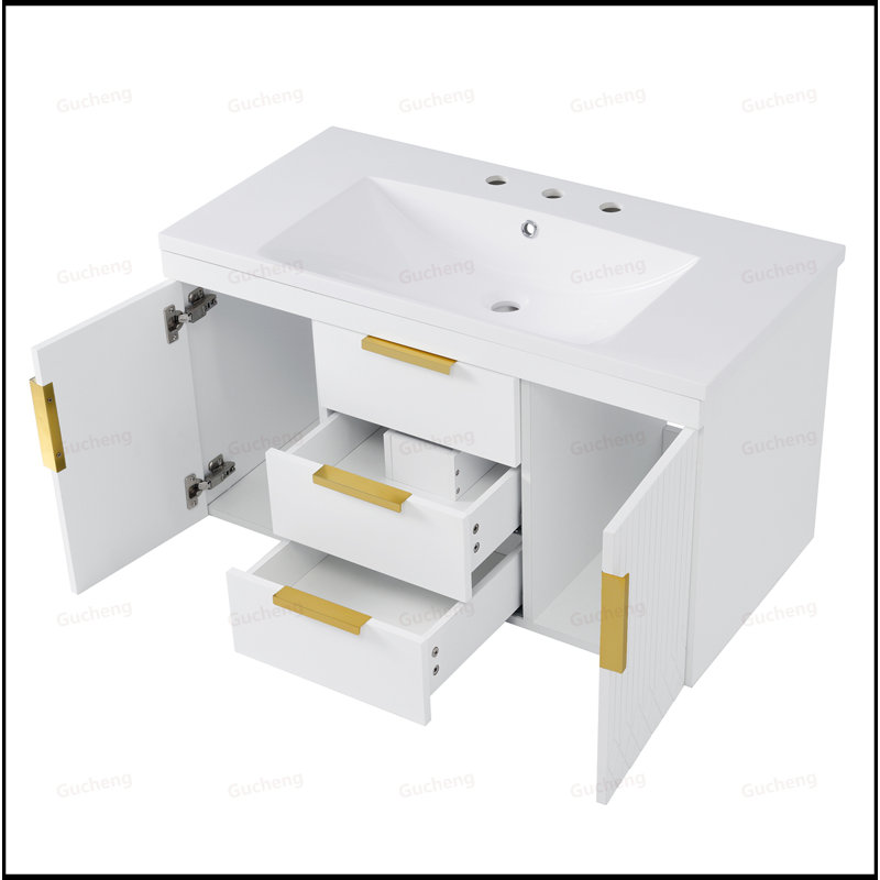 Meuble-lavabo mural 36 po et 2 tiroirs, Blanc