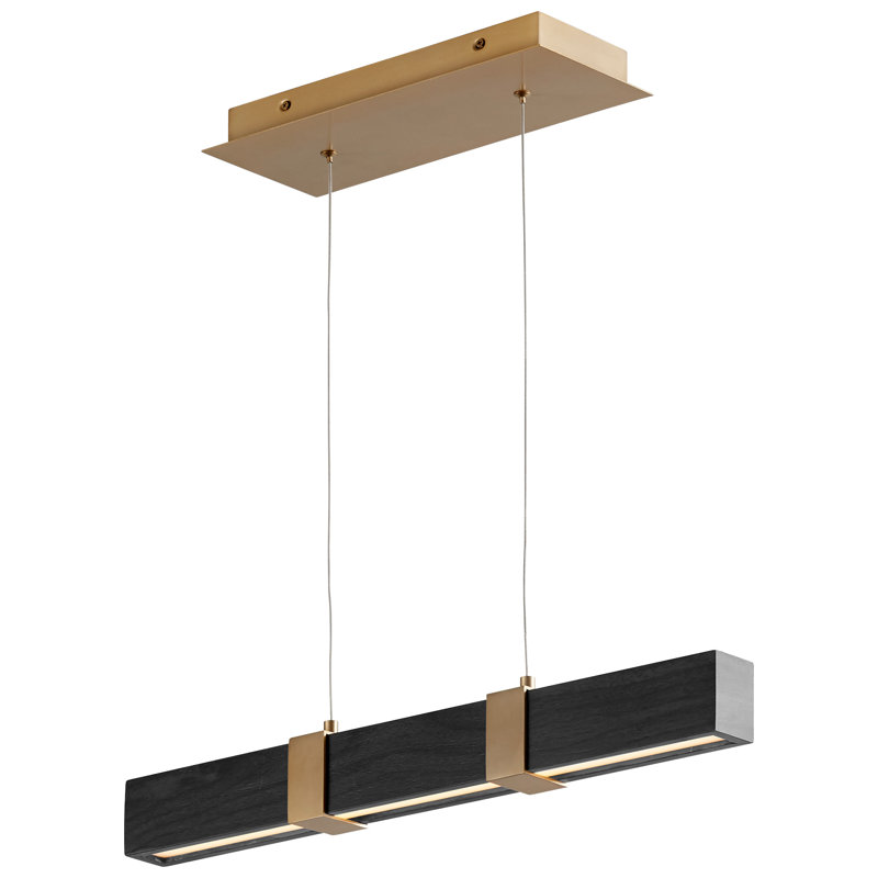 Luminaire suspendu linéaire à 1 lumière pour îlot de cuisine Nubell, Laiton vieilli, Chêne noir
