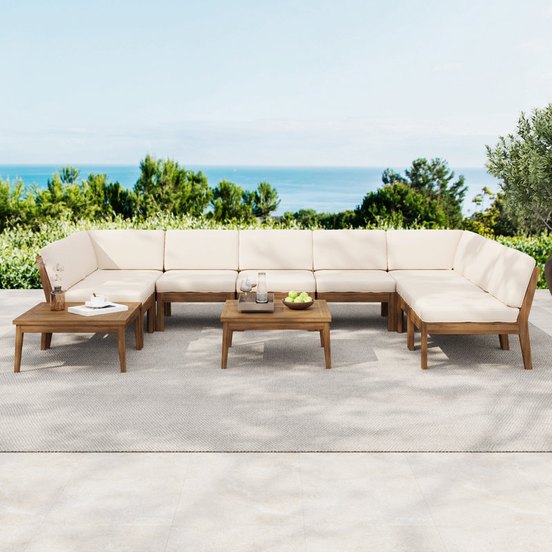 Ensemble de canapé modulaire 8 places en bois d'acacia, Beige