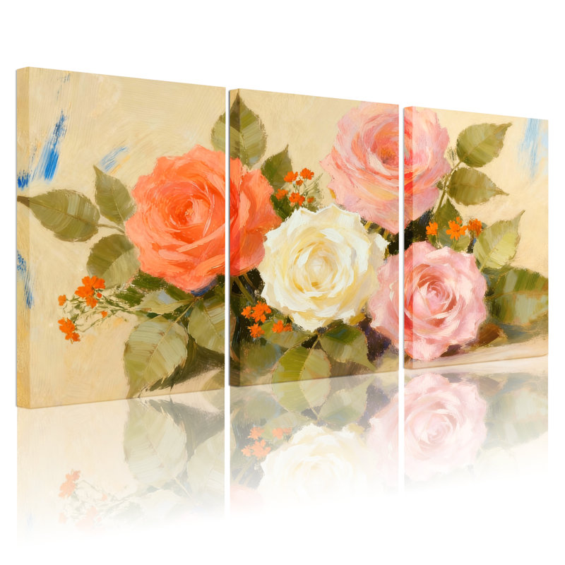 Bouquet avec ensemble de 3 impressions murales sur toile, H 30 po x l 60 po