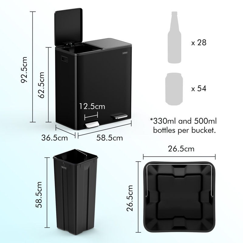 60L Compartment Bins Step On Multi-Compartment Rubbish & Recycling Bin - 60L, Matte Black