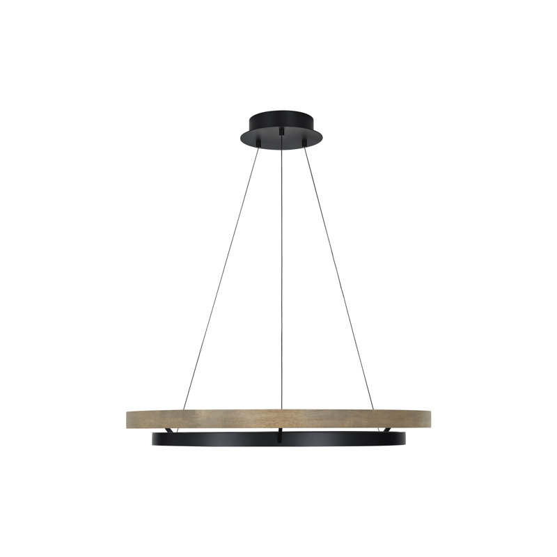 Grace 1 - Light LED Chandelier, Matte Black, Weathered Oak, 3.5" H x 35.8" W x 35.8" D