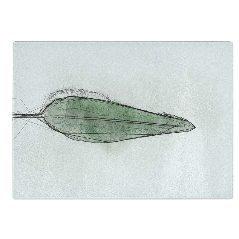 Glass Green Leaf in Abstract Chopping Board, 28.5 cm W x 20 cm L