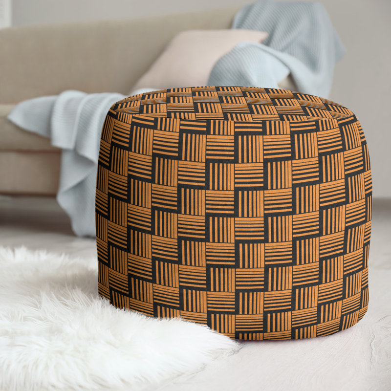 Upholstered Pouf, Orange/Black