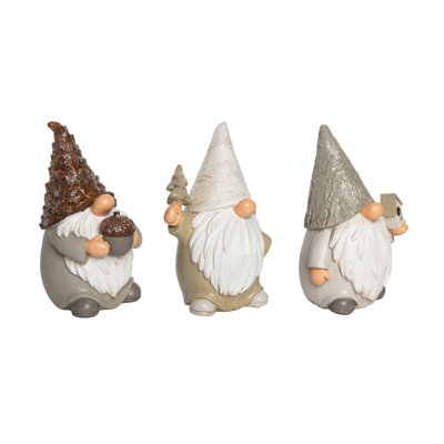  Ensemble de 3 gnomes en résine et bouleau