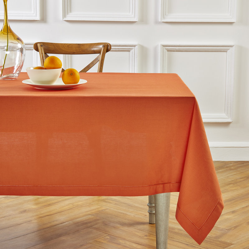 Cotton Linen Hemstitch Tablecloth, 120" x 60", Burnt Orange