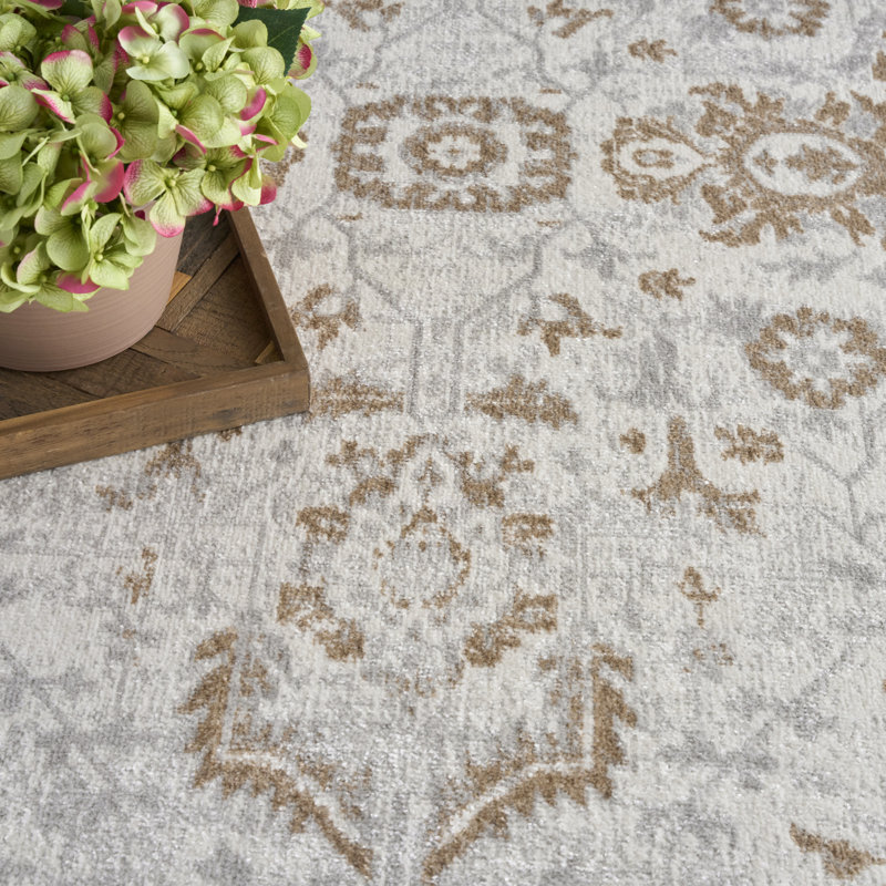 Tapis d'intérieur gris rétro 9 pi x 12 pi Graceanna, Rectangle 9 pi x 12 pi