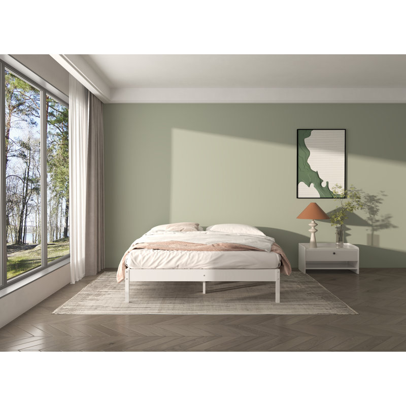 Lit en bois massif Moneeb, Grand, Blanc