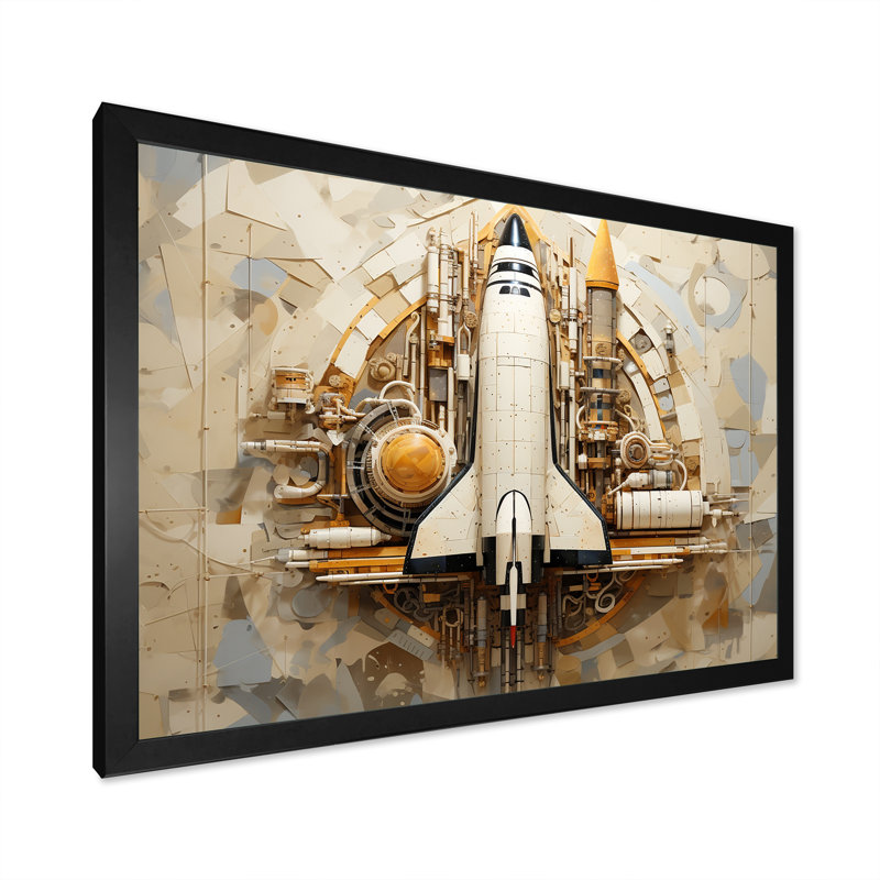 Navette spatiale rétro voyage cosmique, H 30 po x l 40 po x P 1,5 po, Cadre simple noir