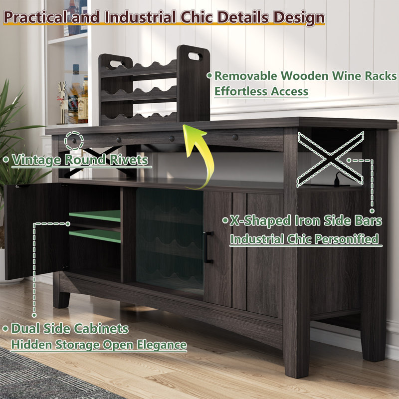 47.2" Wine Bar Cabinet, Gray Walnut