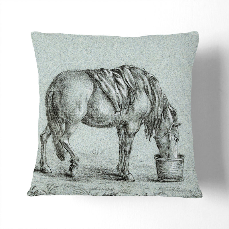 A Drinking Horse Square Throw Cushion, Stone, 55 x 55 cm