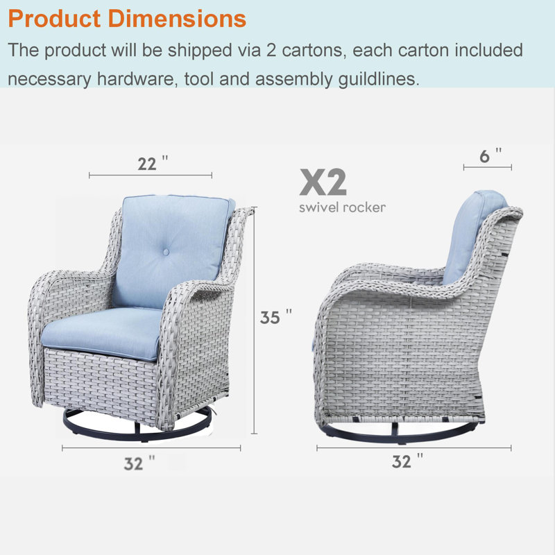 Chaise d'extérieur en osier / rotin avec coussins Lucama, Bleu clair, Light Grey