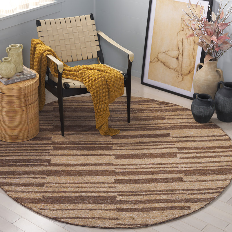 Tapis rayé en jute de coton Esen, Rond 6 pi