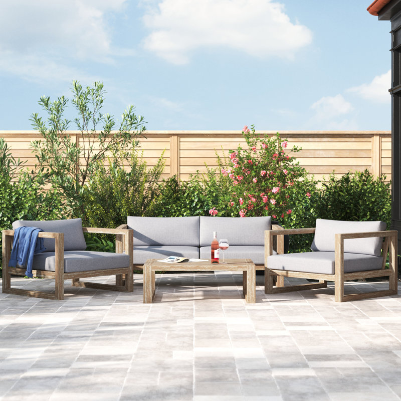 Ascend Eucalyptus 5 - Person Patio Conversation Set with Cushions, Brown