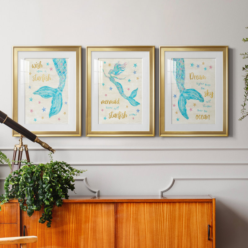 " Mermaid Dream " 3 - Pieces, 18.5" H x 73.5" W x 1.5" D, Gold