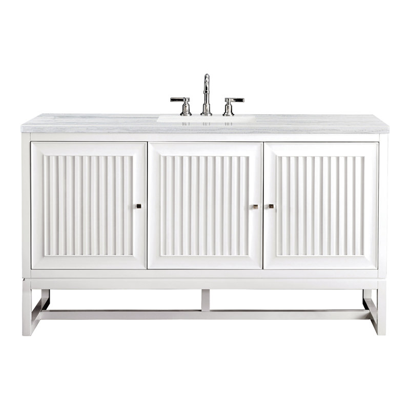 Athens 60'' W Single Vanity, Carrara White, Glossy White, 8" Widespread