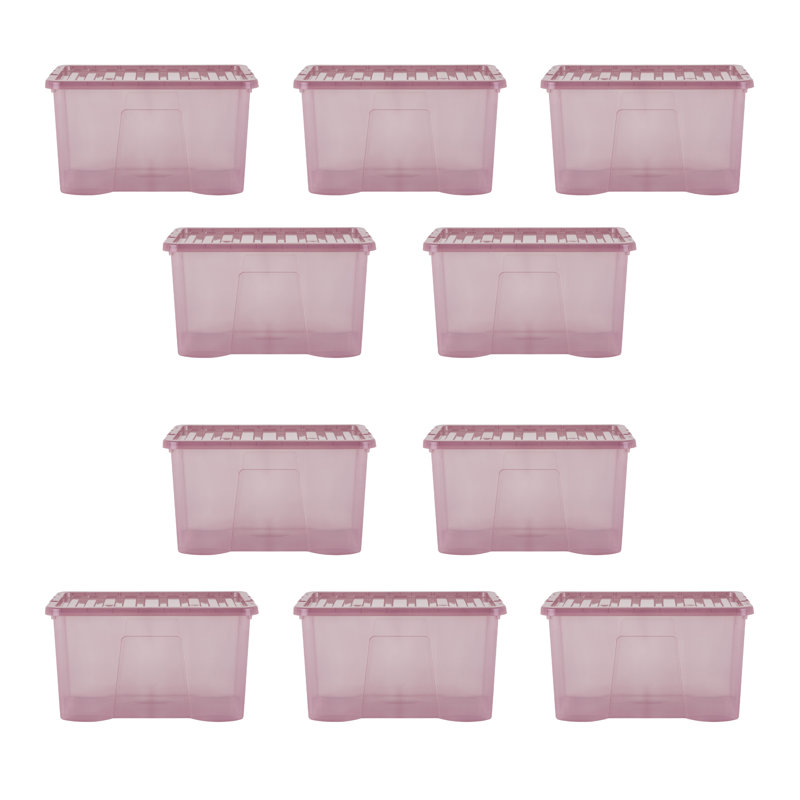 Wham Crystal 60L Plastic Storage Box Pack of 10 Tint Dusky Orchid