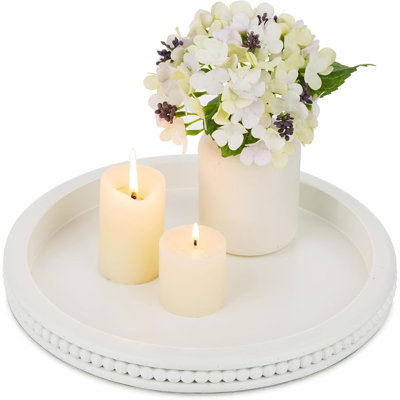 Plateau de service décoratif en bois: plateau rond de perles noires pour table basse, plateaux en bois rustiques, décor de comptoir de cuisine, plateau de cercle, centre de table rétro, centre de table pour salon