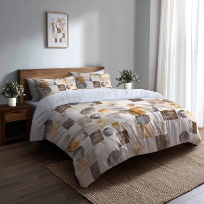 Patchwork 3 Pcs Duvet Cover Set - Country Farmhouse Beige And Brown Neutral Mix Quilt Duvet Cover And Throw Pillow Set
